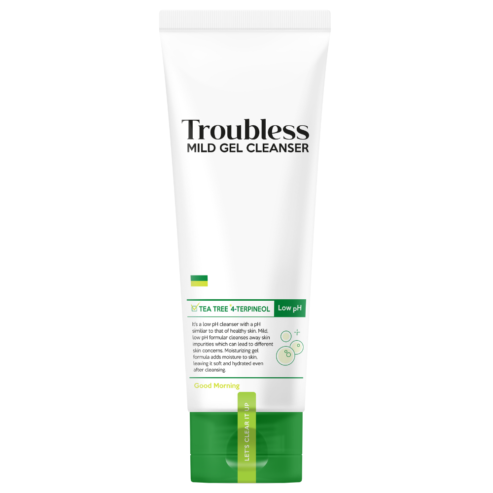 Troubless Mild Gel Cleanser – sanfter Reinigungsgel mit Tea Tree 4-Terpineol, Tube mit grünem Verschluss