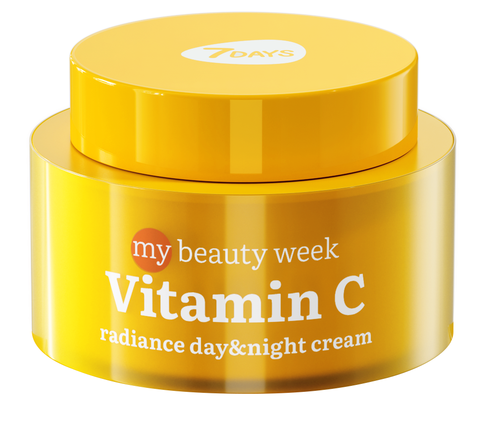 7DAYS my beauty week Vitamin C radiance day & night cream in gelber Dose, frontal dargestellt