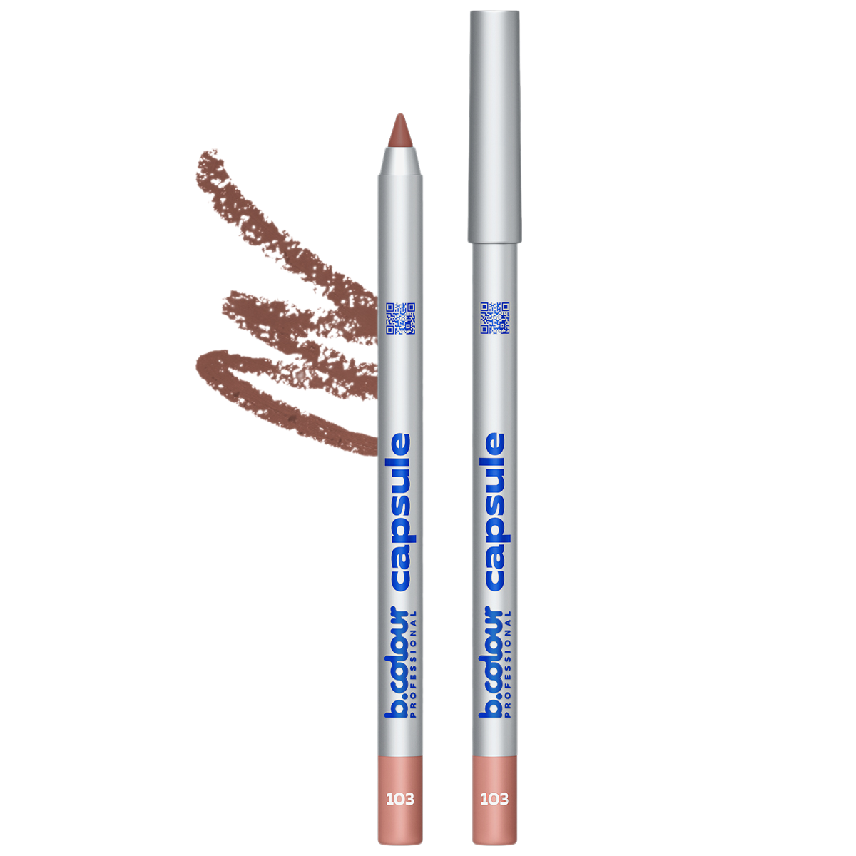 B.Colour Capsule Professional Super Stay Lip Pencil 103 – silberner Lippenkonturenstift mit braunem Farbton