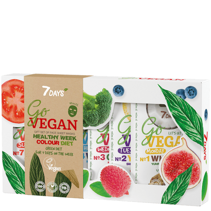 7DAYS Go Vegan Geschenkset mit 7 Gesichtsmasken für eine Woche – Healthy Week Colour Diet, vegane Tuchmasken mit Gemüse- und Fruchtextrakten in nachhaltiger Verpackung