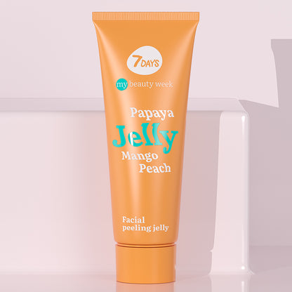 Orange Tube 7DAYS my beauty week Papaya Jelly Facial Peeling Jelly mit Mango- und Pfirsich-Extrakt, sanftes Peeling für eine frische und glatte Haut.