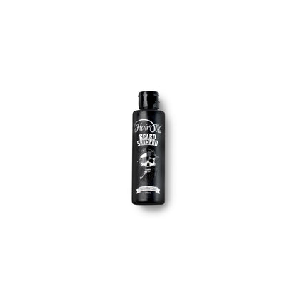 Schwarze Flasche Hairotic Professional Beard Shampoo, 150 ml, mit weißer Aufschrift und Logo, Produktfoto auf weißem Hintergrund.
